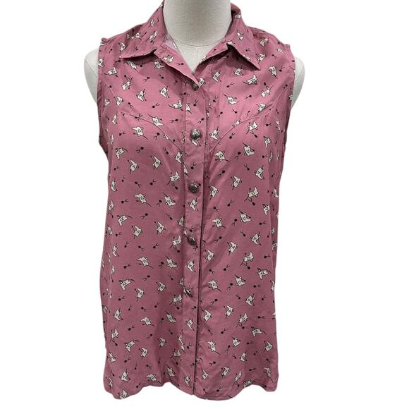 90s Desert West By Sherry Holt Novelty Print Button Down Top - Picture 3 of 7